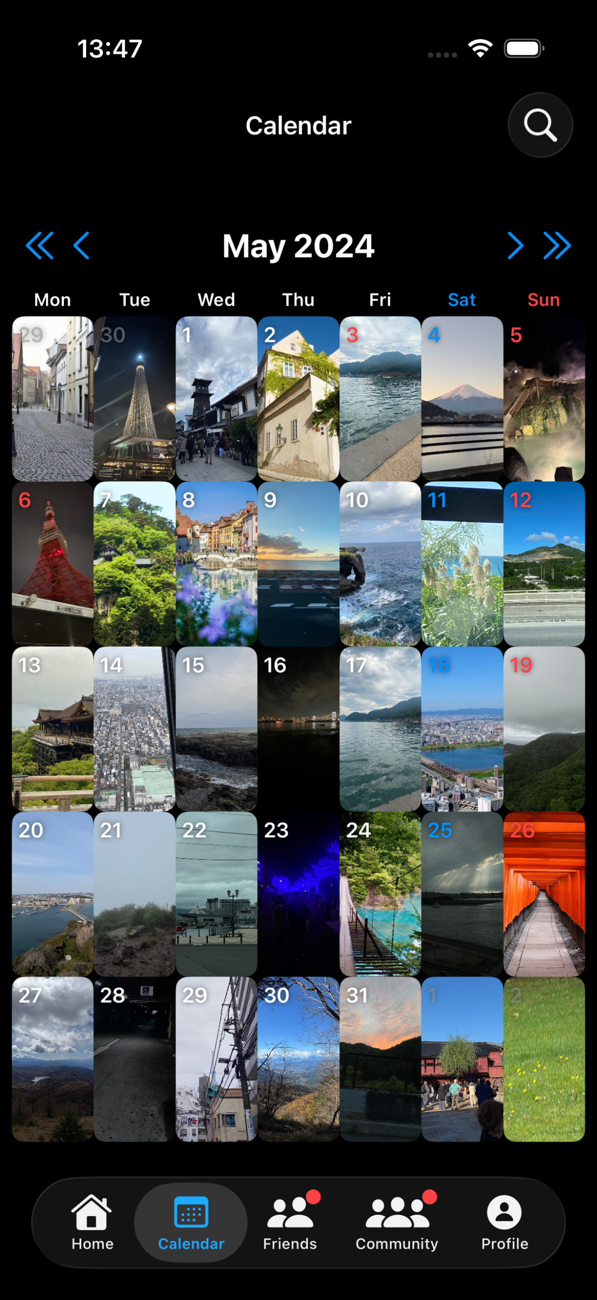 Omoily カレンダー画面